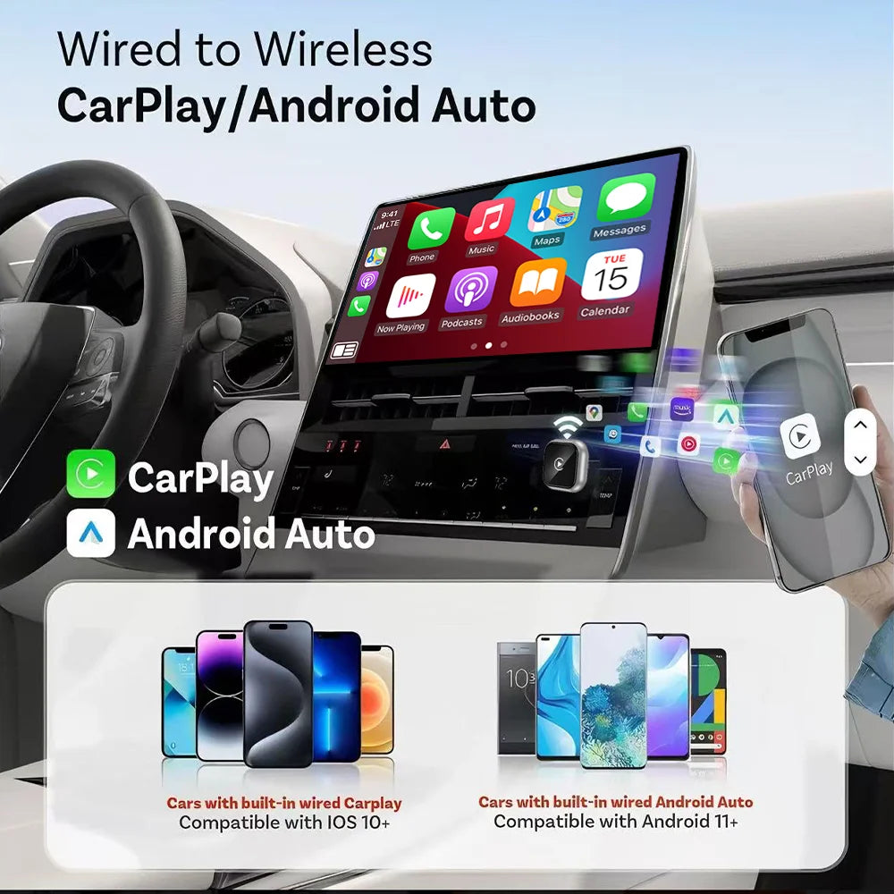 2-in-1 Wireless CarPlay Adapter – Plug & Play Automatic Connection for Cars with Wired CarPlay