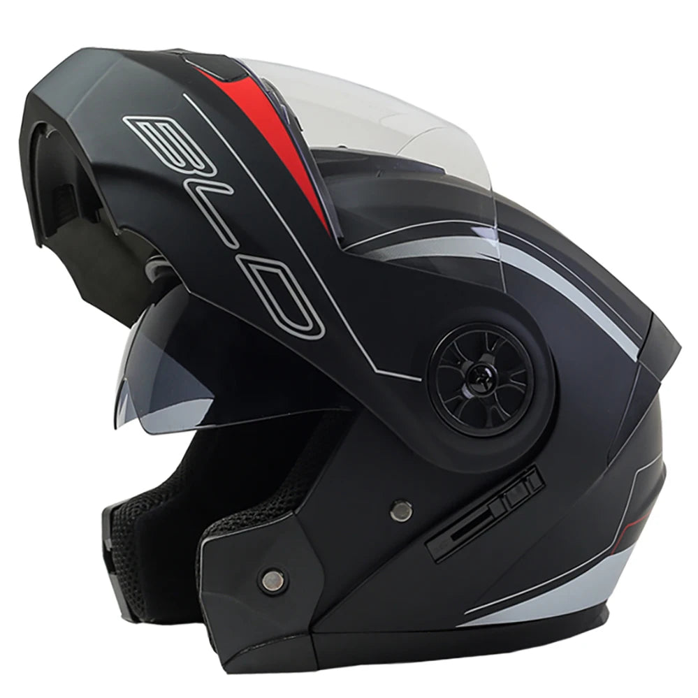 BLD Casco Moto Modulare Doppia Visiera – Flip Up Integrale per Motocross e Racing, Uomo e Donna