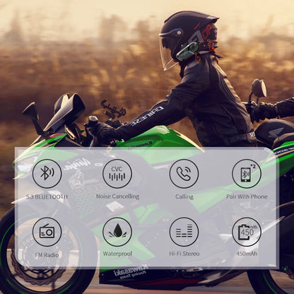 Auricolare Bluetooth 5.3 per Casco Moto – Vivavoce Wireless Impermeabile con Lettore Musicale