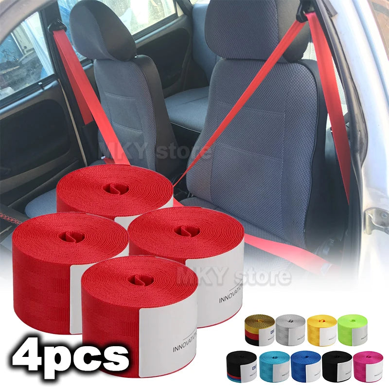 Kit 4 Cinture di Sicurezza Auto Universali 3,6M – Poliestere Rinforzato, Multicolore