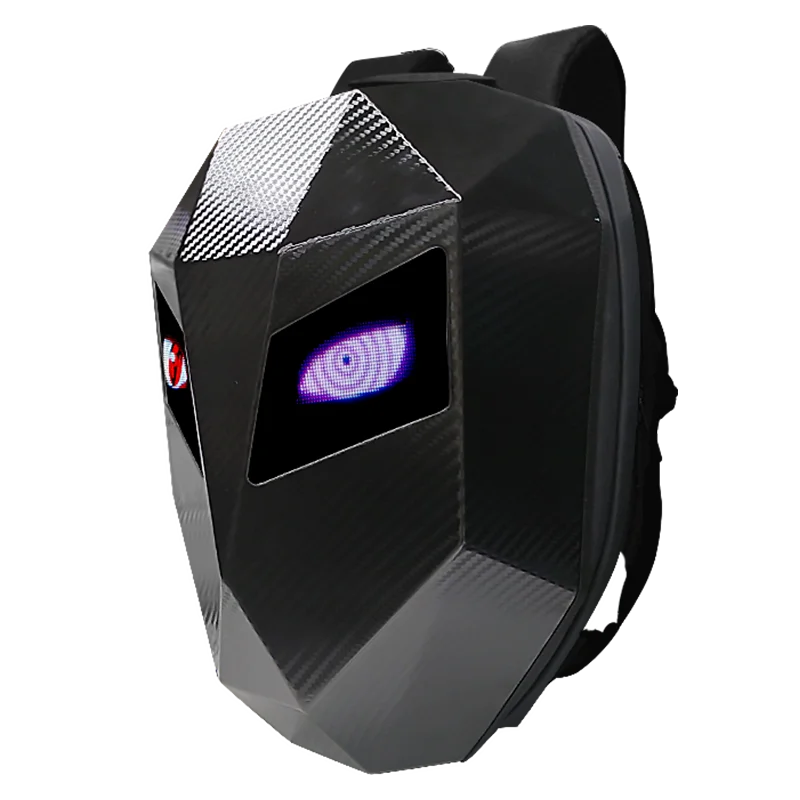 Zaino Moto con Occhi LED Luminosi, Guscio Rigido e Porta-Casco Integrato