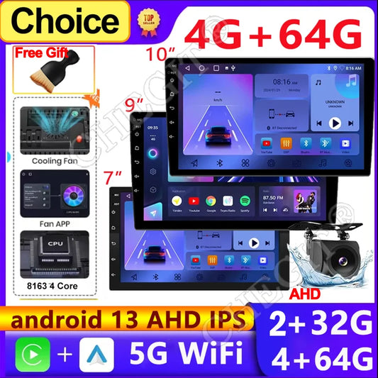 Autoradio Android 13 Universale 7/9/10 Pollici – 2 Din GPS WiFi CarPlay BT