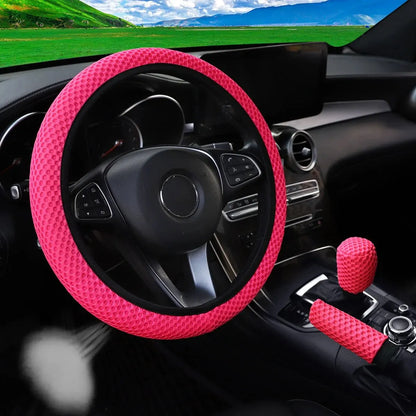 Set 3 Pezzi Coprivolante in Rete Traspirante – Copri Freno a Mano e Leva Cambio per Auto 14,5-15"