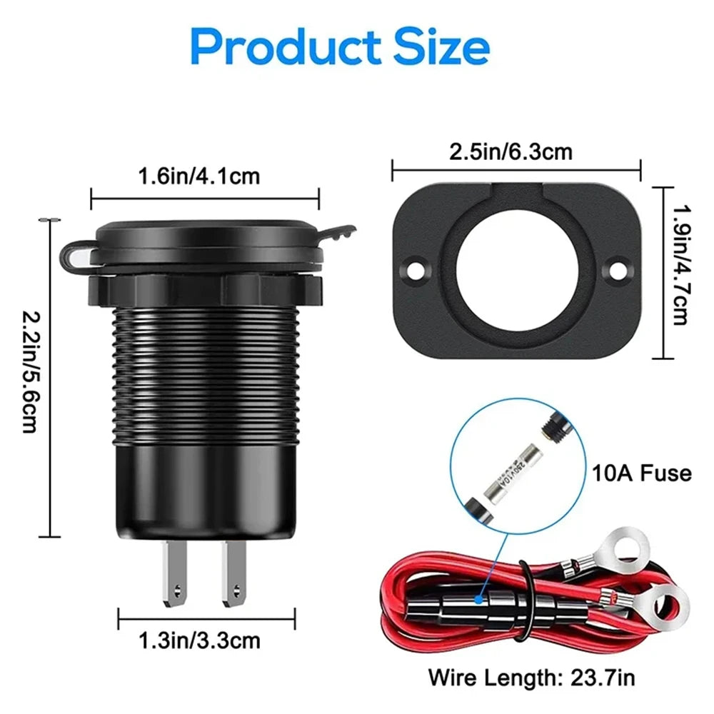 Caricatore USB 96W Dual PD QC3.0 per Auto e Moto – Presa con Voltmetro Impermeabile 12V/24V