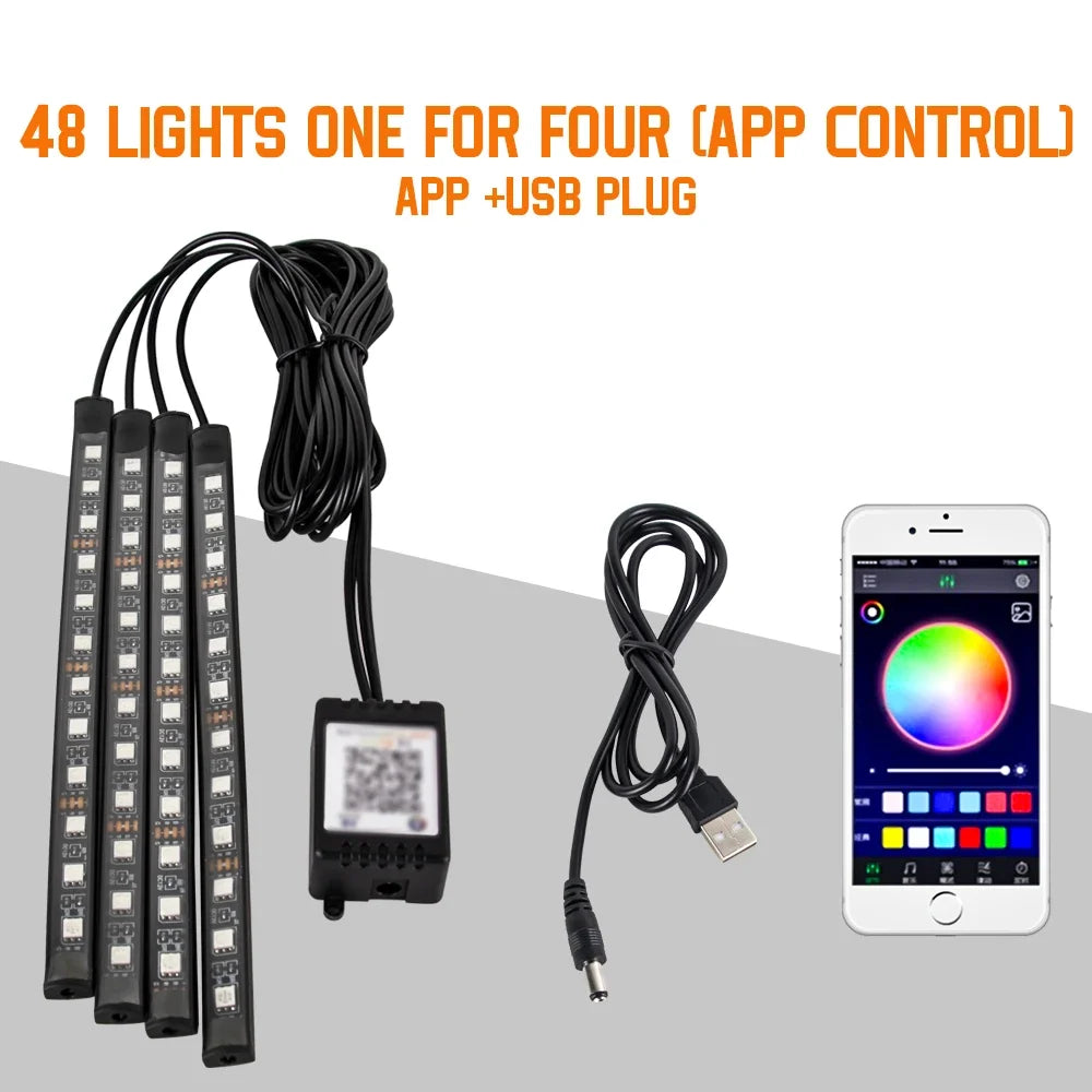 Car Ambient LED Lights 36/48/72 LED – Wireless Remote Control and RGB App