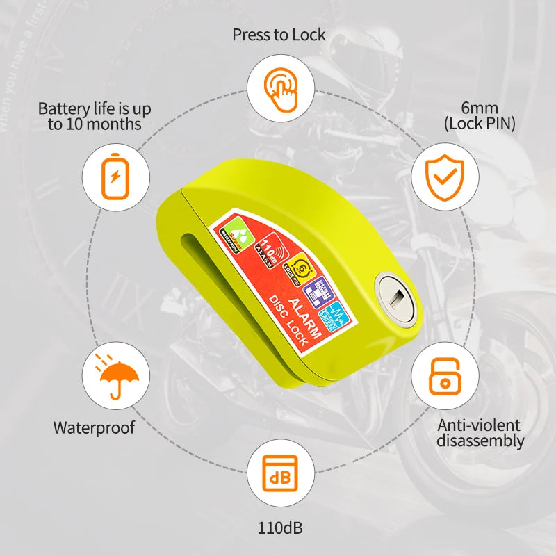 Lucchetto Antifurto con Allarme per Moto e Bici – Disco Freno in Lega di Alluminio