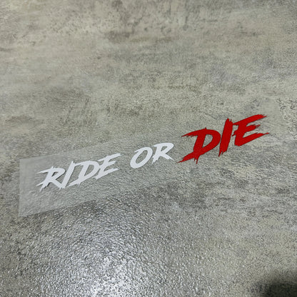 Adesivo Vinile Impermeabile Casco Moto – Scritta Ride or Die Rosso e Bianco