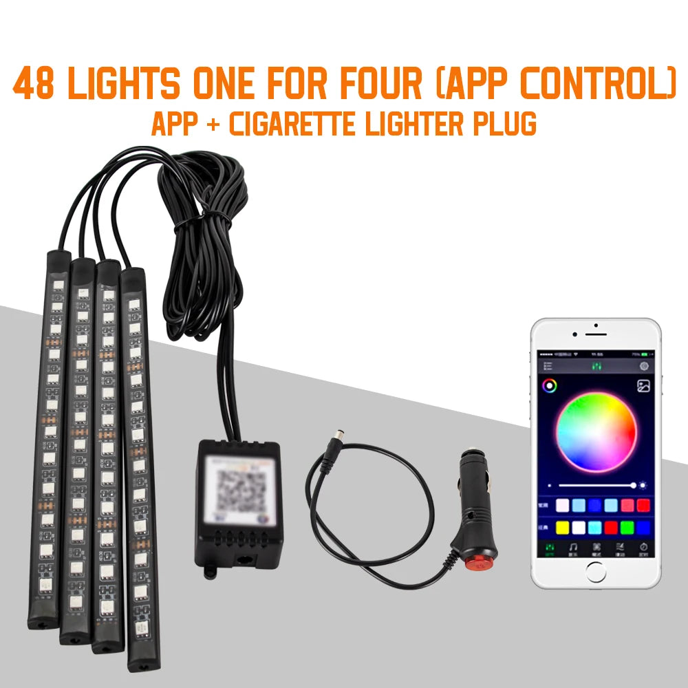 Car Ambient LED Lights 36/48/72 LED – Wireless Remote Control and RGB App