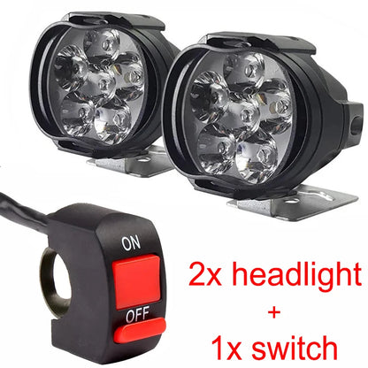 Fari LED Ausiliari Moto 12V – 2 Proiettori Anteriori ad Alta Luminosità 18W 1800LM