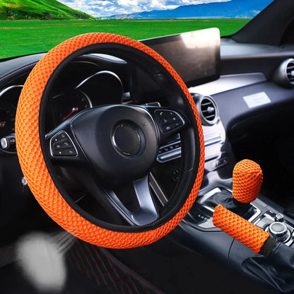 Set 3 Pezzi Coprivolante in Rete Traspirante – Copri Freno a Mano e Leva Cambio per Auto 14,5-15"