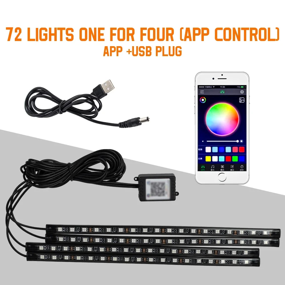 Car Ambient LED Lights 36/48/72 LED – Wireless Remote Control and RGB App