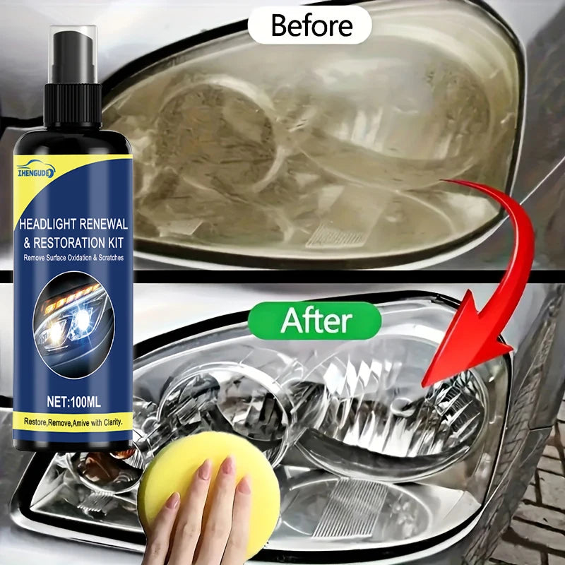 Spray Ripristino Fari Auto 100ml – Rimuove Ingiallimento e Ossidazione, Lunga Durata