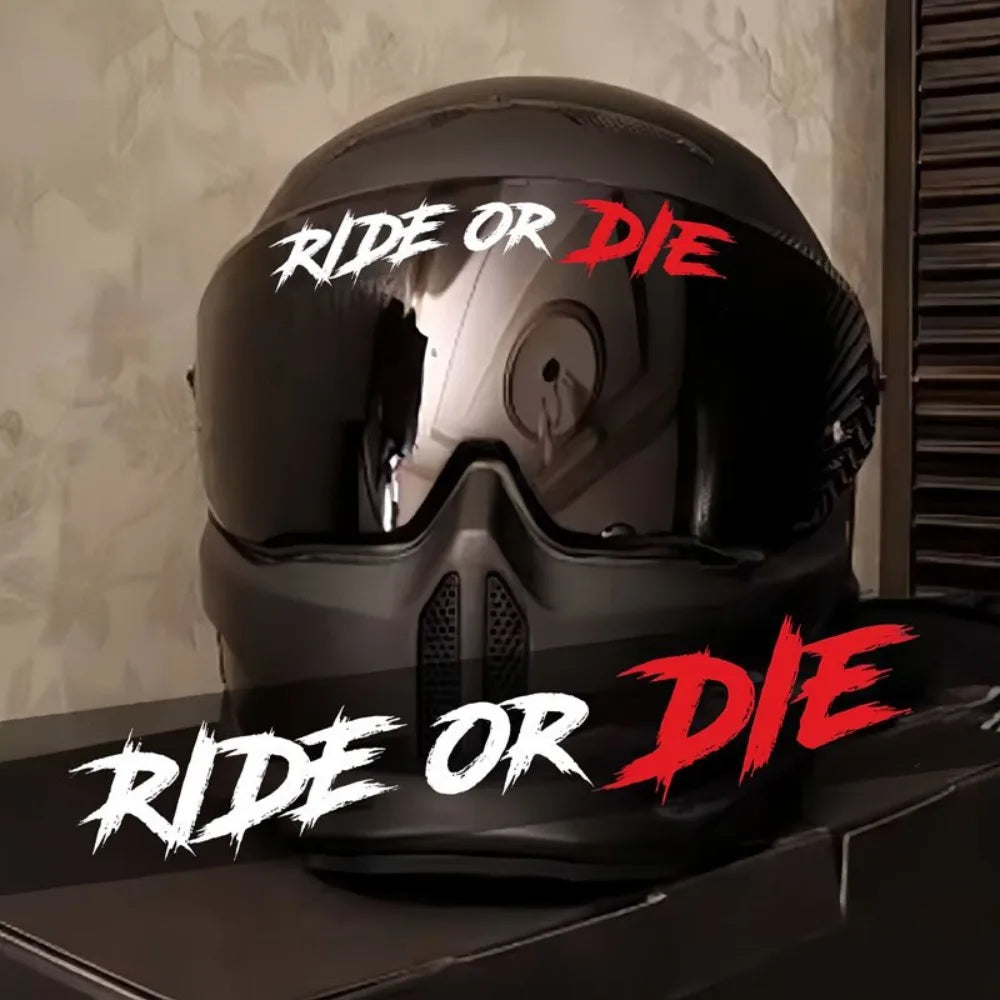 Adesivo Vinile Impermeabile Casco Moto – Scritta Ride or Die Rosso e Bianco
