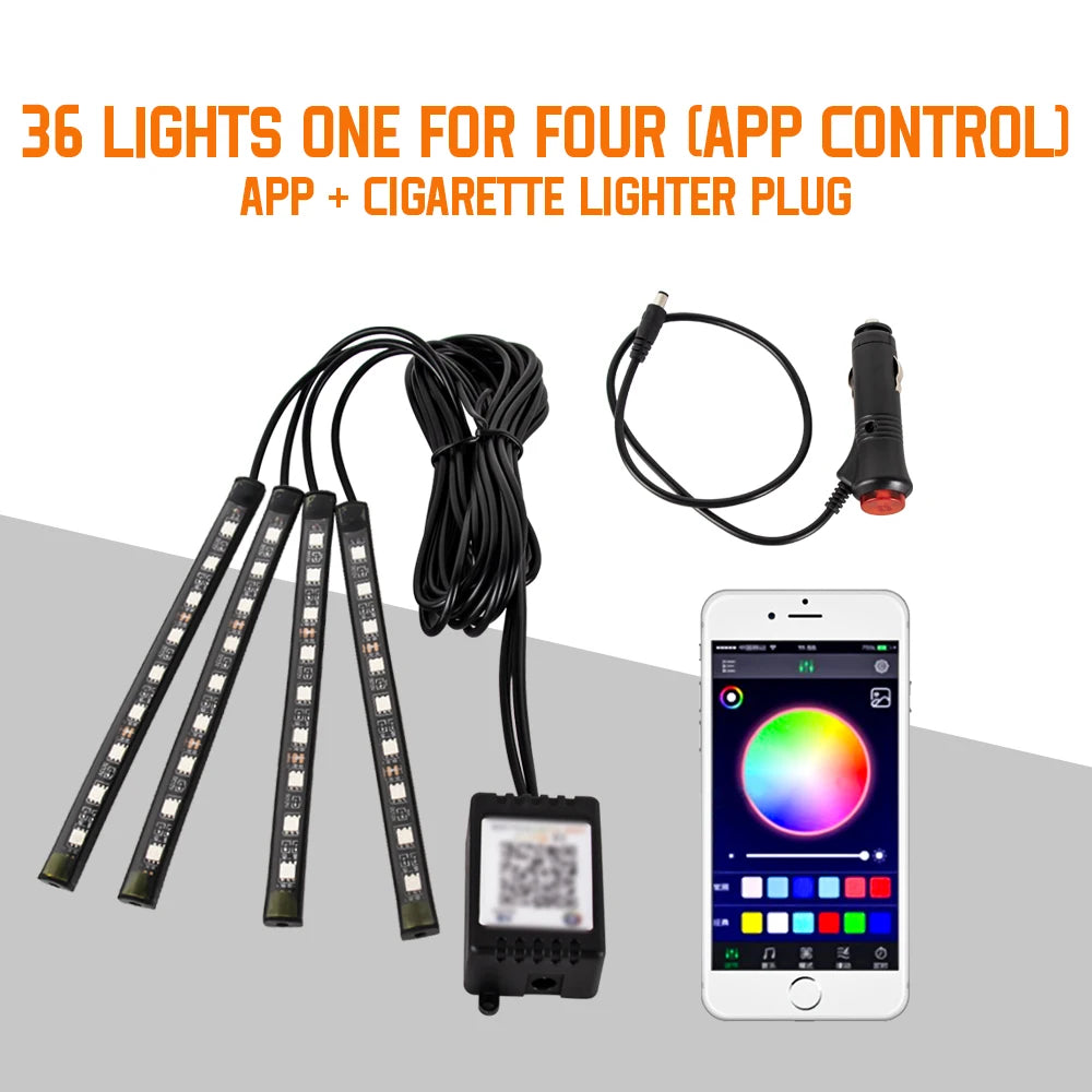 Car Ambient LED Lights 36/48/72 LED – Wireless Remote Control and RGB App