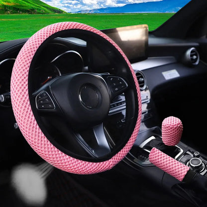Set 3 Pezzi Coprivolante in Rete Traspirante – Copri Freno a Mano e Leva Cambio per Auto 14,5-15"