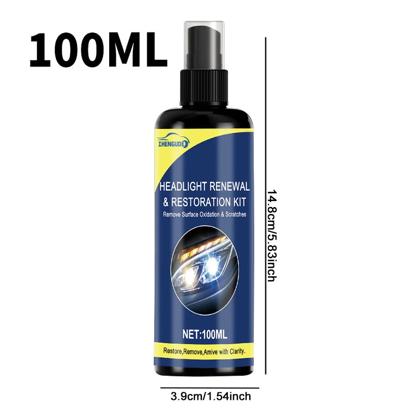 Spray Ripristino Fari Auto 100ml – Rimuove Ingiallimento e Ossidazione, Lunga Durata