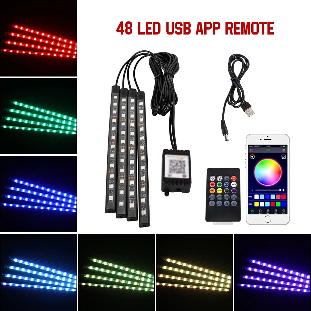 Car Ambient LED Lights 36/48/72 LED – Wireless Remote Control and RGB App