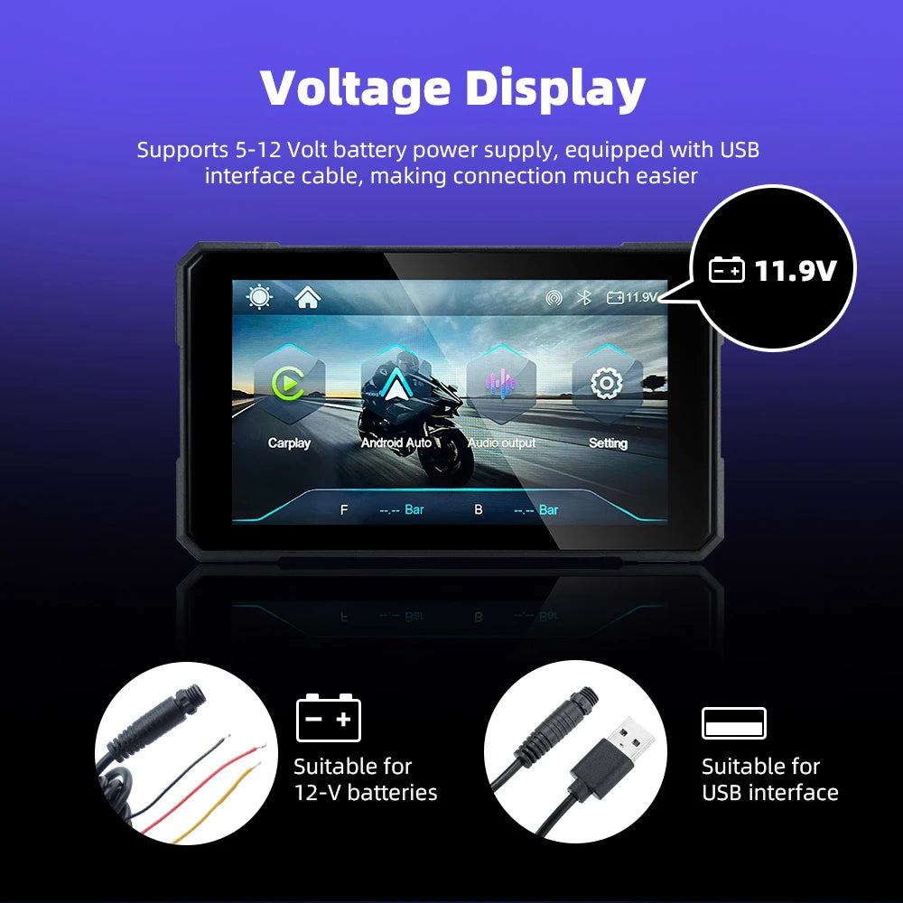 EKIY Schermo Moto 5.0" Wireless CarPlay & Android Auto – Dashboard GPS Portatile con Display Rimovibile