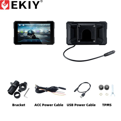 EKIY Schermo Moto 5.0" Wireless CarPlay & Android Auto – Dashboard GPS Portatile con Display Rimovibile