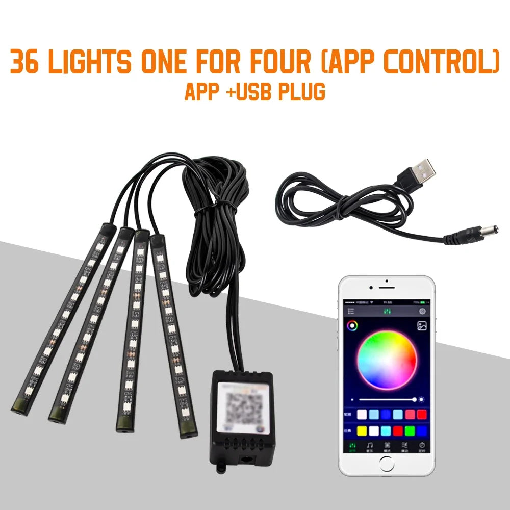 Car Ambient LED Lights 36/48/72 LED – Wireless Remote Control and RGB App