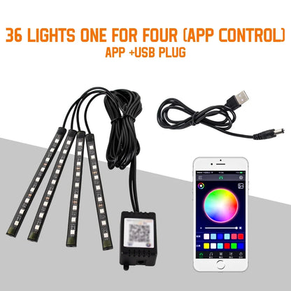 Car Ambient LED Lights 36/48/72 LED – Wireless Remote Control and RGB App