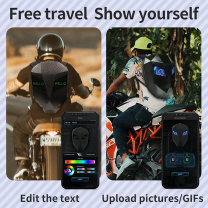 Zaino Moto con Occhi LED Luminosi, Guscio Rigido e Porta-Casco Integrato