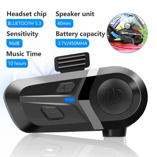 Auricolare Bluetooth 5.3 per Casco Moto – Vivavoce Wireless Impermeabile con Lettore Musicale