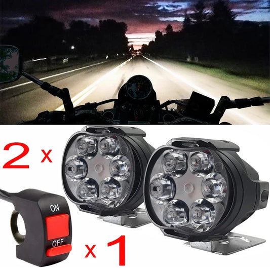 Fari LED Ausiliari Moto 12V – 2 Proiettori Anteriori ad Alta Luminosità 18W 1800LM