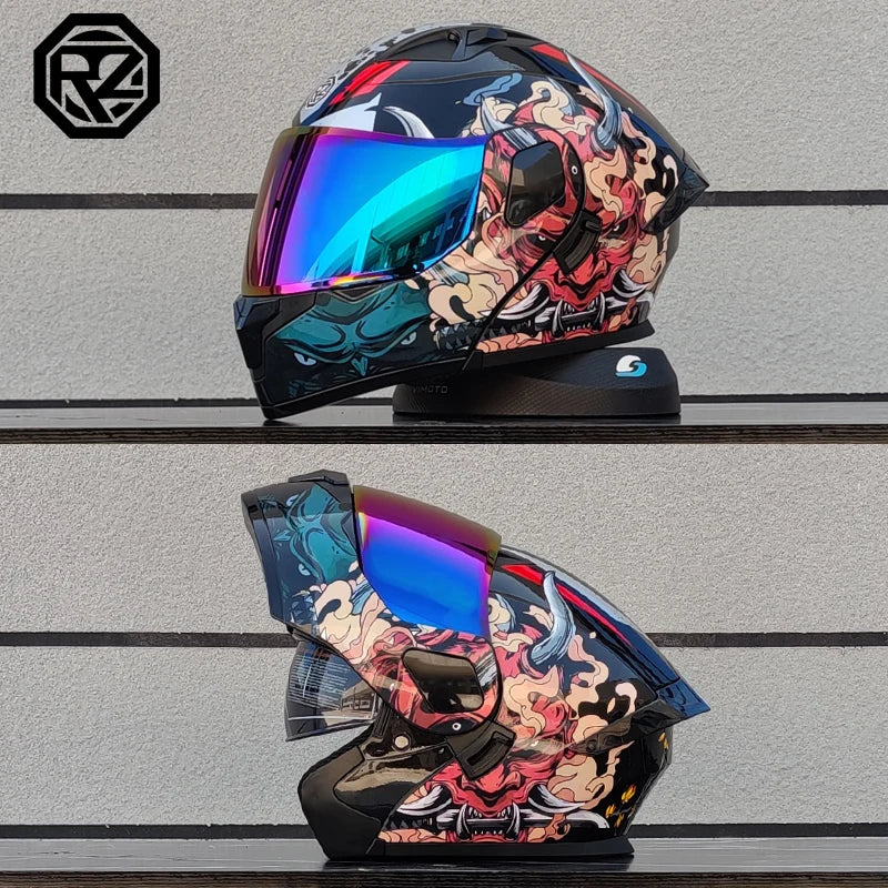ORZ Casco Moto Modulare Flip Up – Doppia Visiera Integrale per Motocross e Racing Uomo Donna