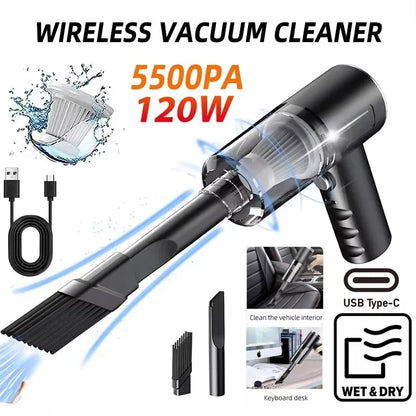 Aspirapolvere Wireless 120W – Portatile Ricaricabile per Auto e Casa, Filtro HEPA Lavabile