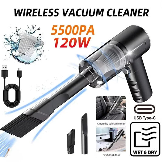 Aspirapolvere Wireless 120W – Portatile Ricaricabile per Auto e Casa, Filtro HEPA Lavabile