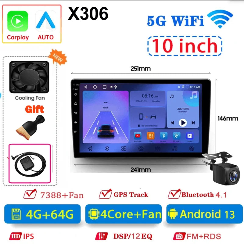 Autoradio Android 13 Universale 7/9/10 Pollici – 2 Din GPS WiFi CarPlay BT