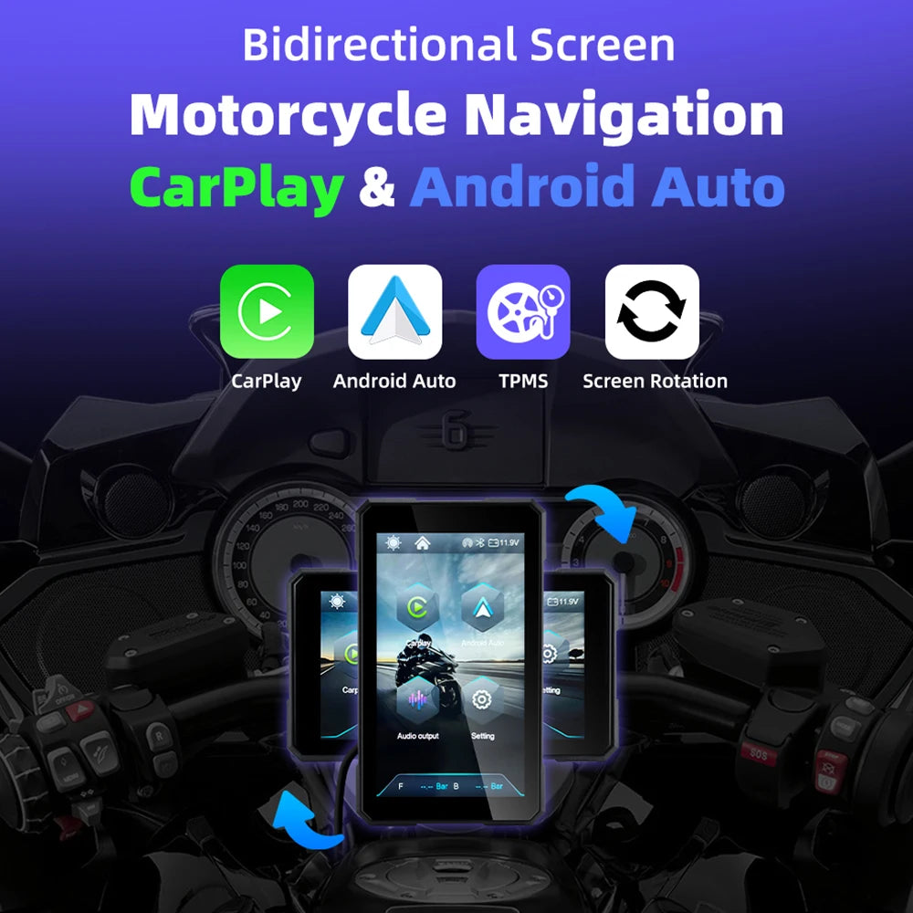 EKIY Schermo Moto 5.0" Wireless CarPlay & Android Auto – Dashboard GPS Portatile con Display Rimovibile