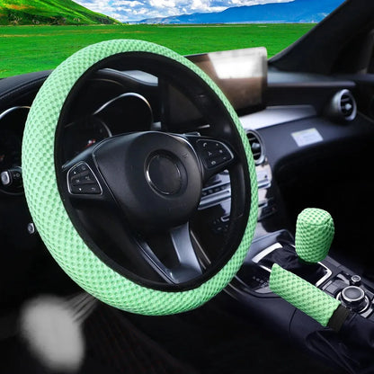 Set 3 Pezzi Coprivolante in Rete Traspirante – Copri Freno a Mano e Leva Cambio per Auto 14,5-15"