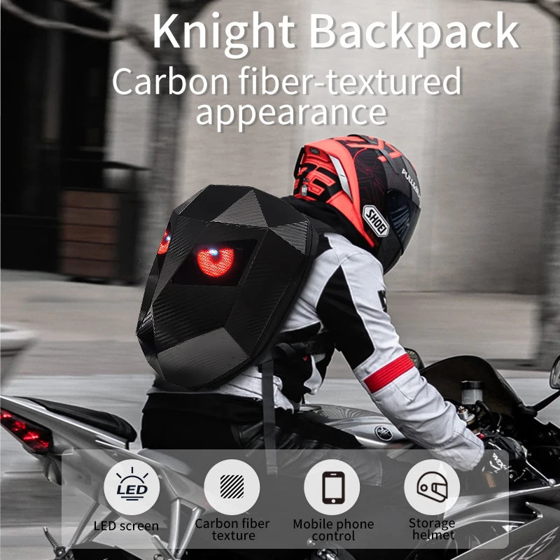 Zaino Moto con Occhi LED Luminosi, Guscio Rigido e Porta-Casco Integrato