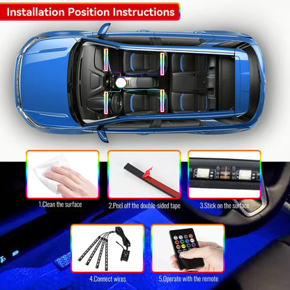Car Ambient LED Lights 36/48/72 LED – Wireless Remote Control and RGB App
