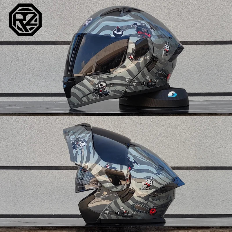 ORZ Casco Moto Modulare Flip Up – Doppia Visiera Integrale per Motocross e Racing Uomo Donna