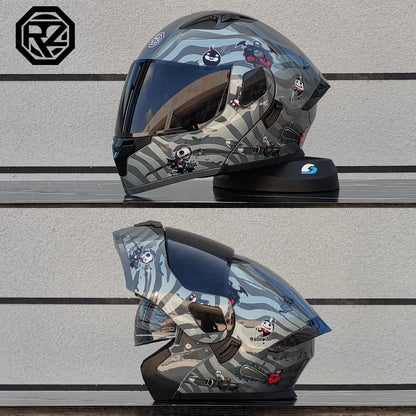 ORZ Casco Moto Modulare Flip Up – Doppia Visiera Integrale per Motocross e Racing Uomo Donna