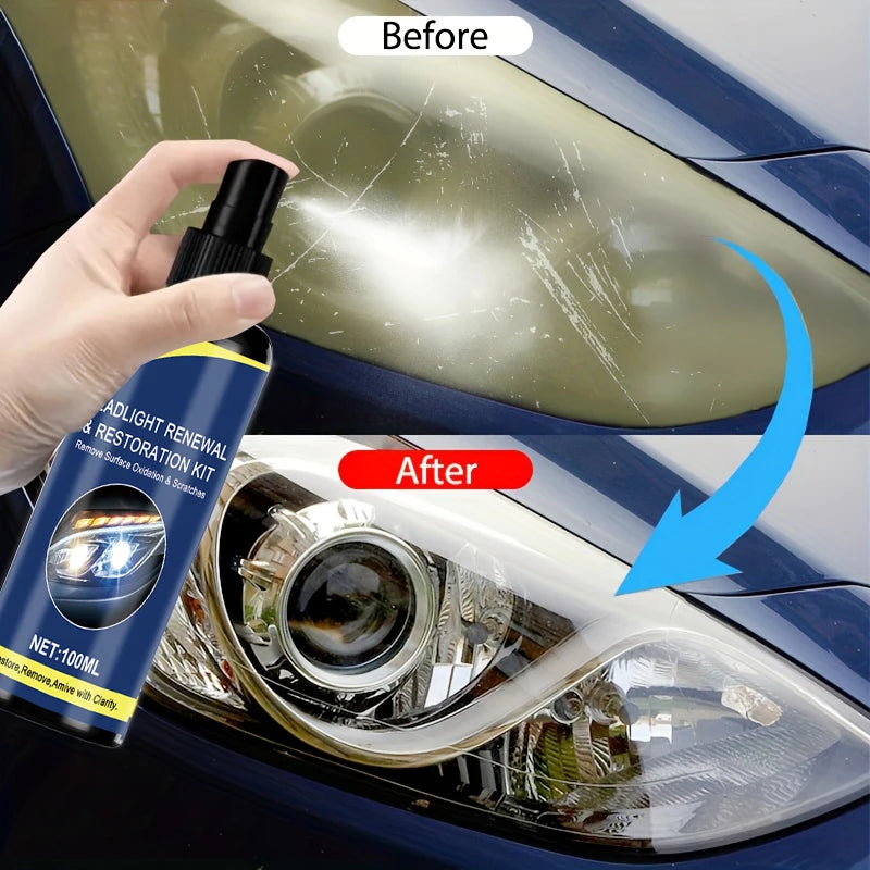 Spray Ripristino Fari Auto 100ml – Rimuove Ingiallimento e Ossidazione, Lunga Durata