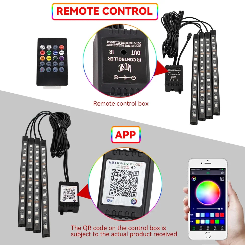 Car Ambient LED Lights 36/48/72 LED – Wireless Remote Control and RGB App