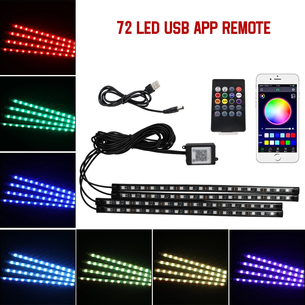Car Ambient LED Lights 36/48/72 LED – Wireless Remote Control and RGB App
