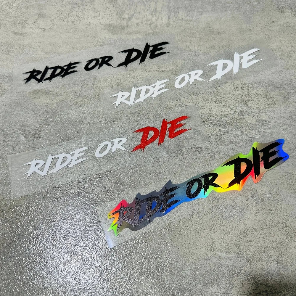 Adesivo Vinile Impermeabile Casco Moto – Scritta Ride or Die Rosso e Bianco