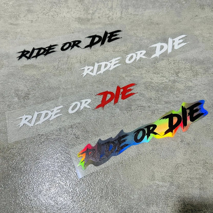 Adesivo Vinile Impermeabile Casco Moto – Scritta Ride or Die Rosso e Bianco