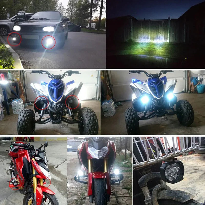 Fari LED Ausiliari Moto 12V – 2 Proiettori Anteriori ad Alta Luminosità 18W 1800LM