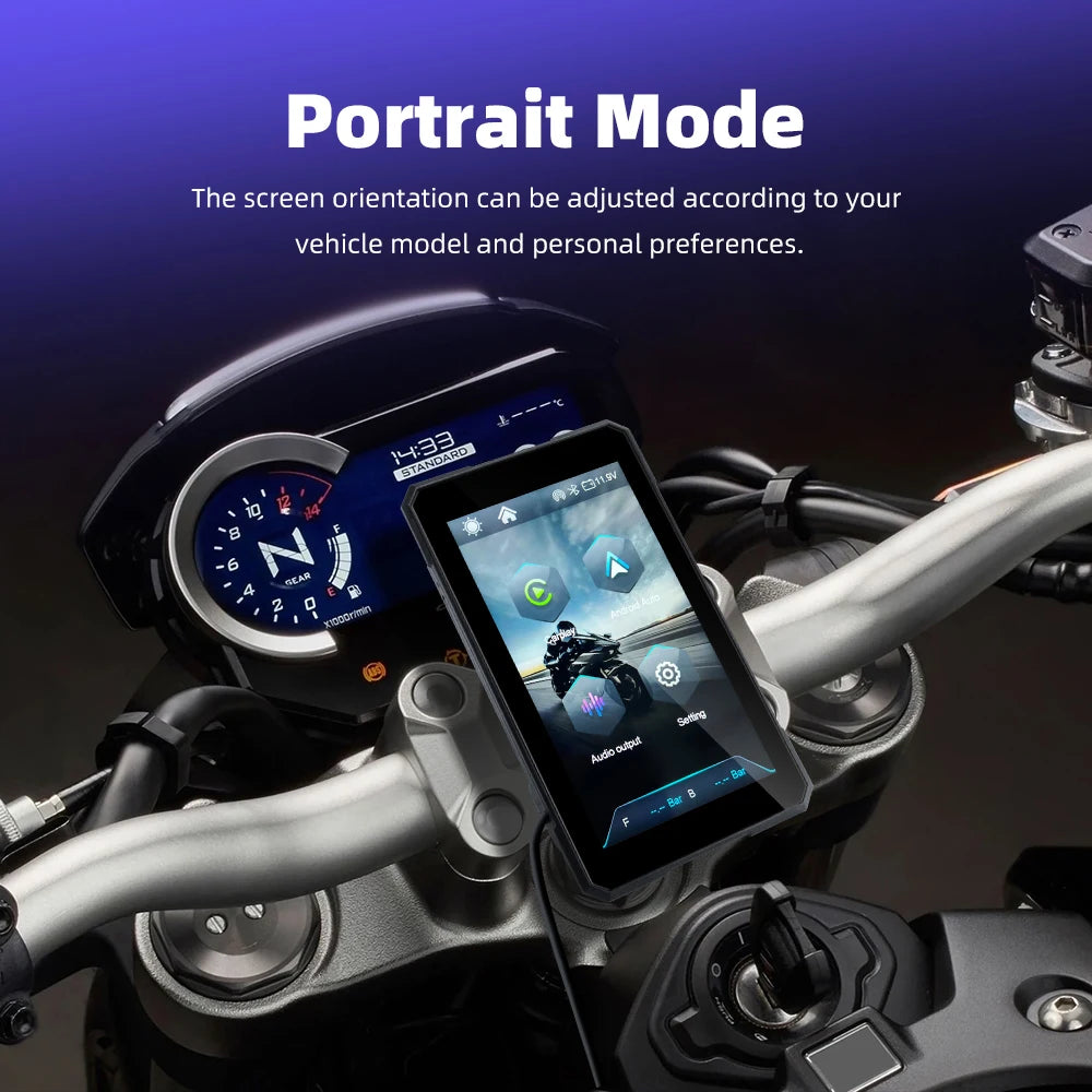 EKIY Schermo Moto 5.0" Wireless CarPlay & Android Auto – Dashboard GPS Portatile con Display Rimovibile