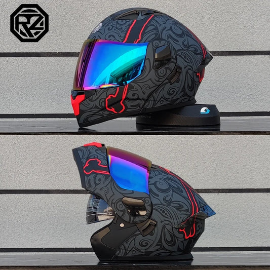 ORZ Casco Moto Modulare Flip Up – Doppia Visiera Integrale per Motocross e Racing Uomo Donna