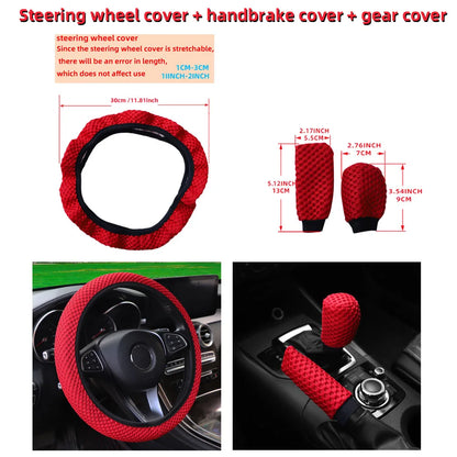 Set 3 Pezzi Coprivolante in Rete Traspirante – Copri Freno a Mano e Leva Cambio per Auto 14,5-15"